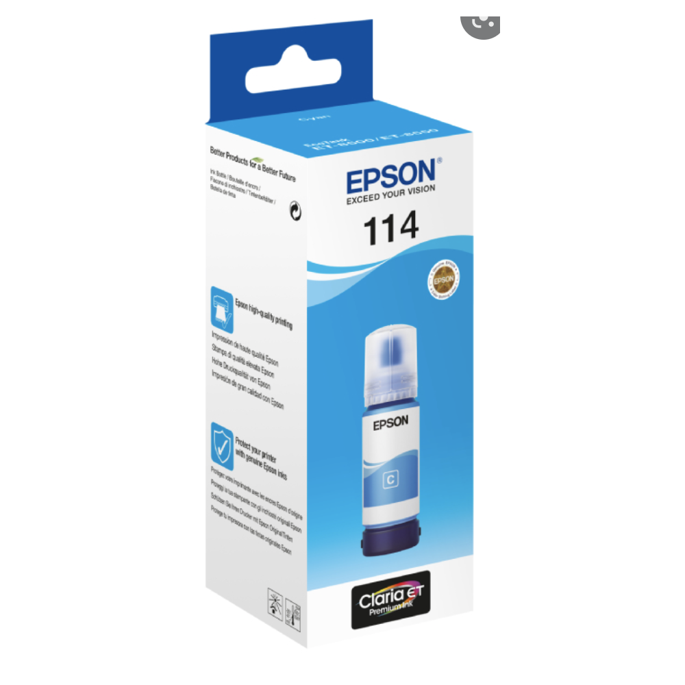 Epson EcoTank 114, Cyan, 70 ml flaske, for ET-8550